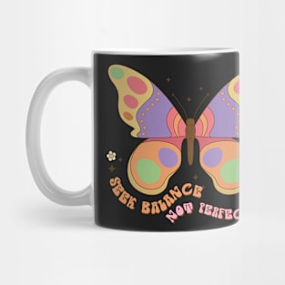 Seek Balance Not Perfection, Groovy 80's 70's, Vintage Peace Hippie, Retro Mug